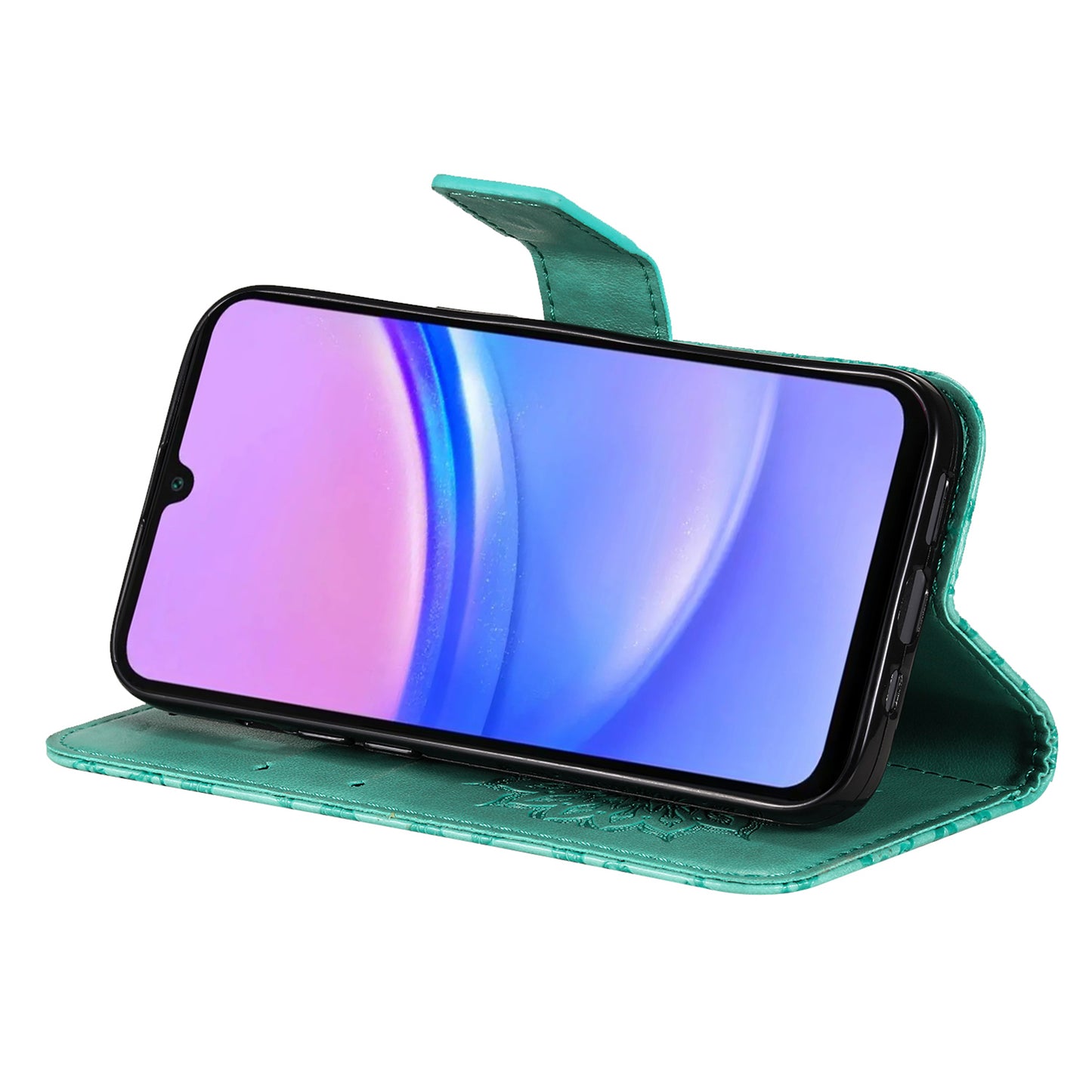 KT Imprinting Flower Series-1 For Samsung Galaxy A16 5G / A16 4G Case Sunflower Leather Wallet Folio Phone Cover - Green