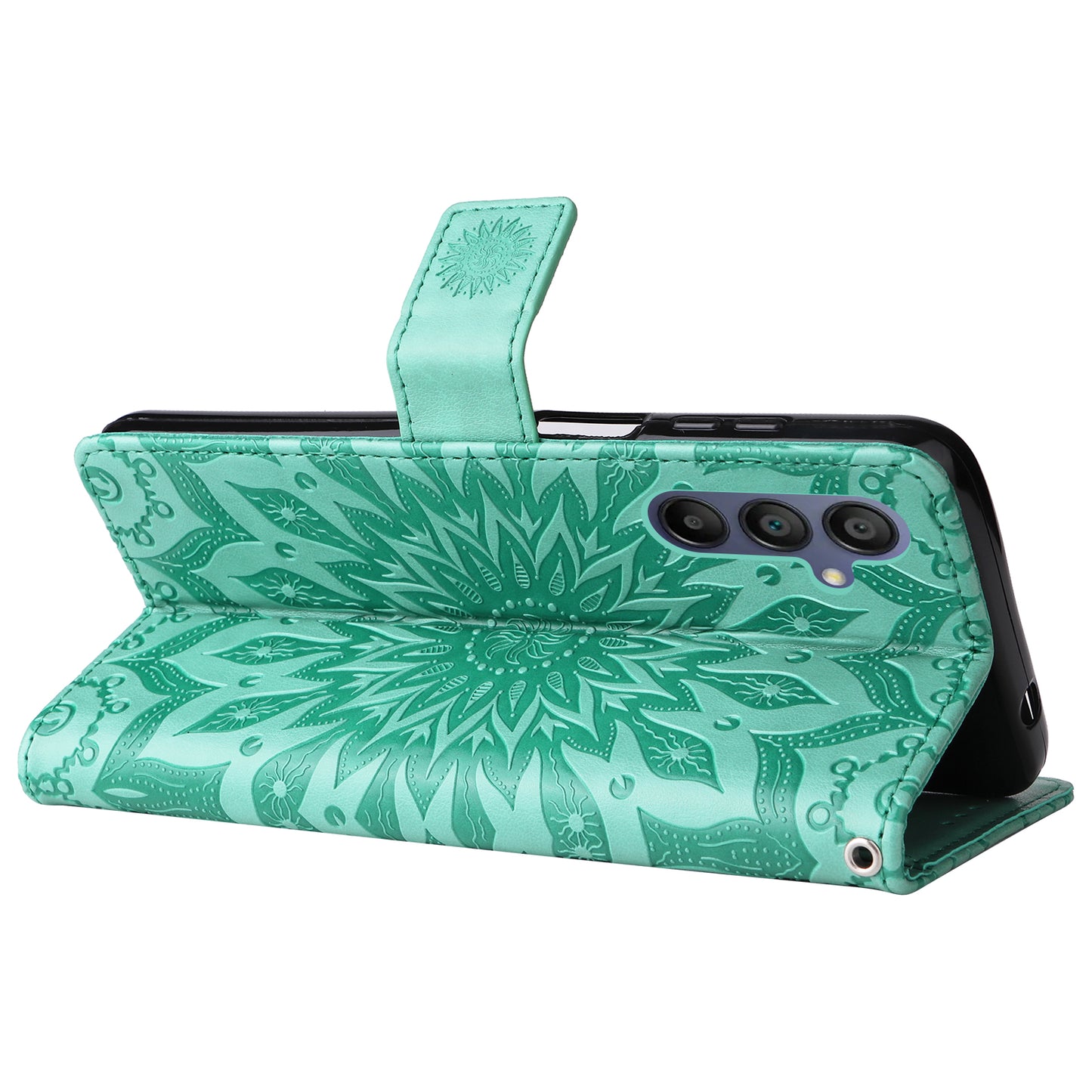 KT Imprinting Flower Series-1 For Samsung Galaxy A16 5G / A16 4G Case Sunflower Leather Wallet Folio Phone Cover - Green