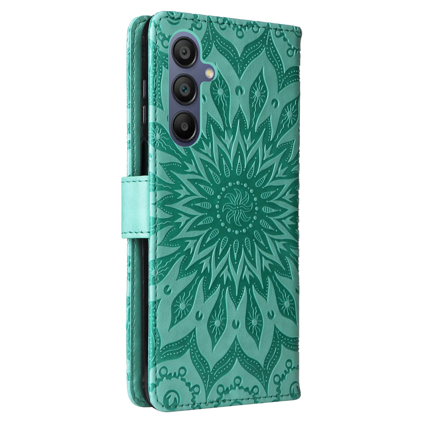 KT Imprinting Flower Series-1 For Samsung Galaxy A16 5G / A16 4G Case Sunflower Leather Wallet Folio Phone Cover - Green