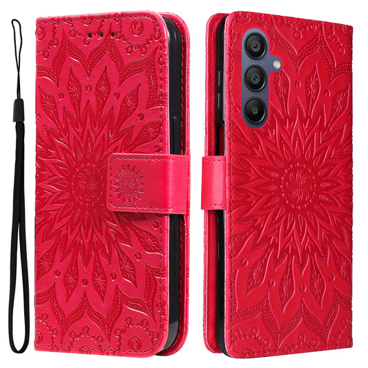 KT Imprinting Flower Series-1 For Samsung Galaxy A16 5G / A16 4G Case Sunflower Leather Wallet Folio Phone Cover - Red