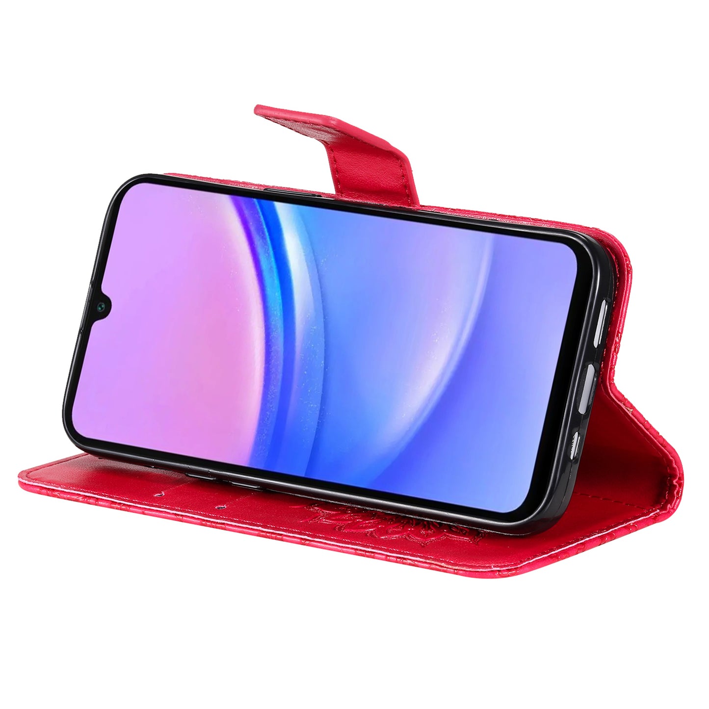 KT Imprinting Flower Series-1 For Samsung Galaxy A16 5G / A16 4G Case Sunflower Leather Wallet Folio Phone Cover - Red
