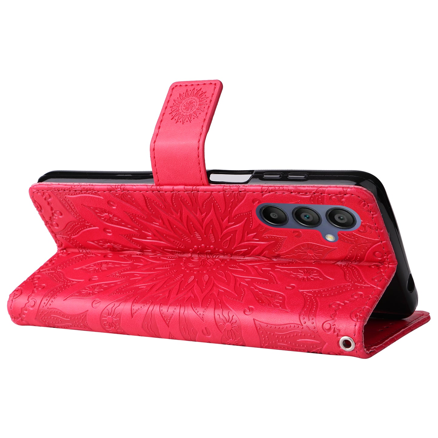 KT Imprinting Flower Series-1 For Samsung Galaxy A16 5G / A16 4G Case Sunflower Leather Wallet Folio Phone Cover - Red