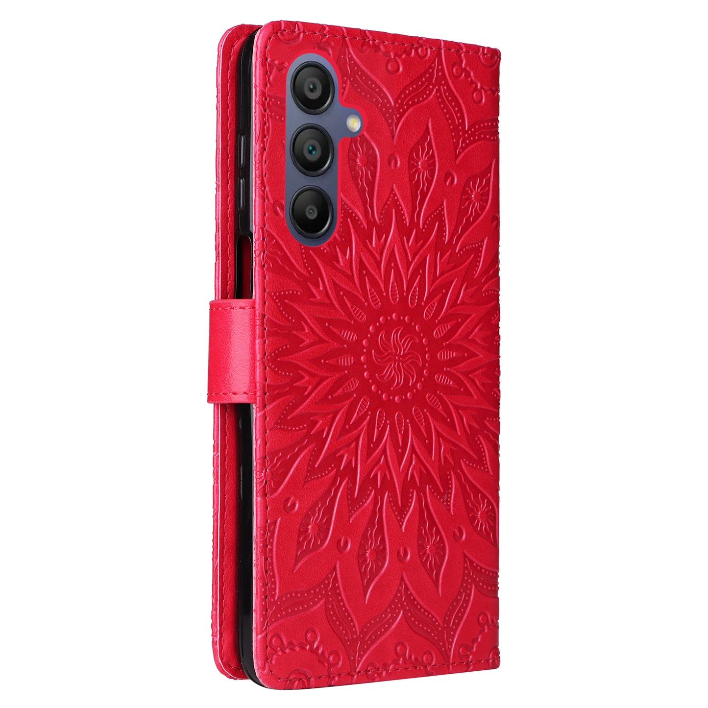 KT Imprinting Flower Series-1 For Samsung Galaxy A16 5G / A16 4G Case Sunflower Leather Wallet Folio Phone Cover - Red