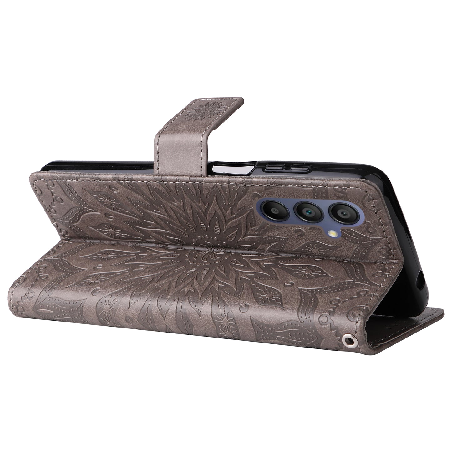 KT Imprinting Flower Series-1 For Samsung Galaxy A16 5G / A16 4G Case Sunflower Leather Wallet Folio Phone Cover - Grey