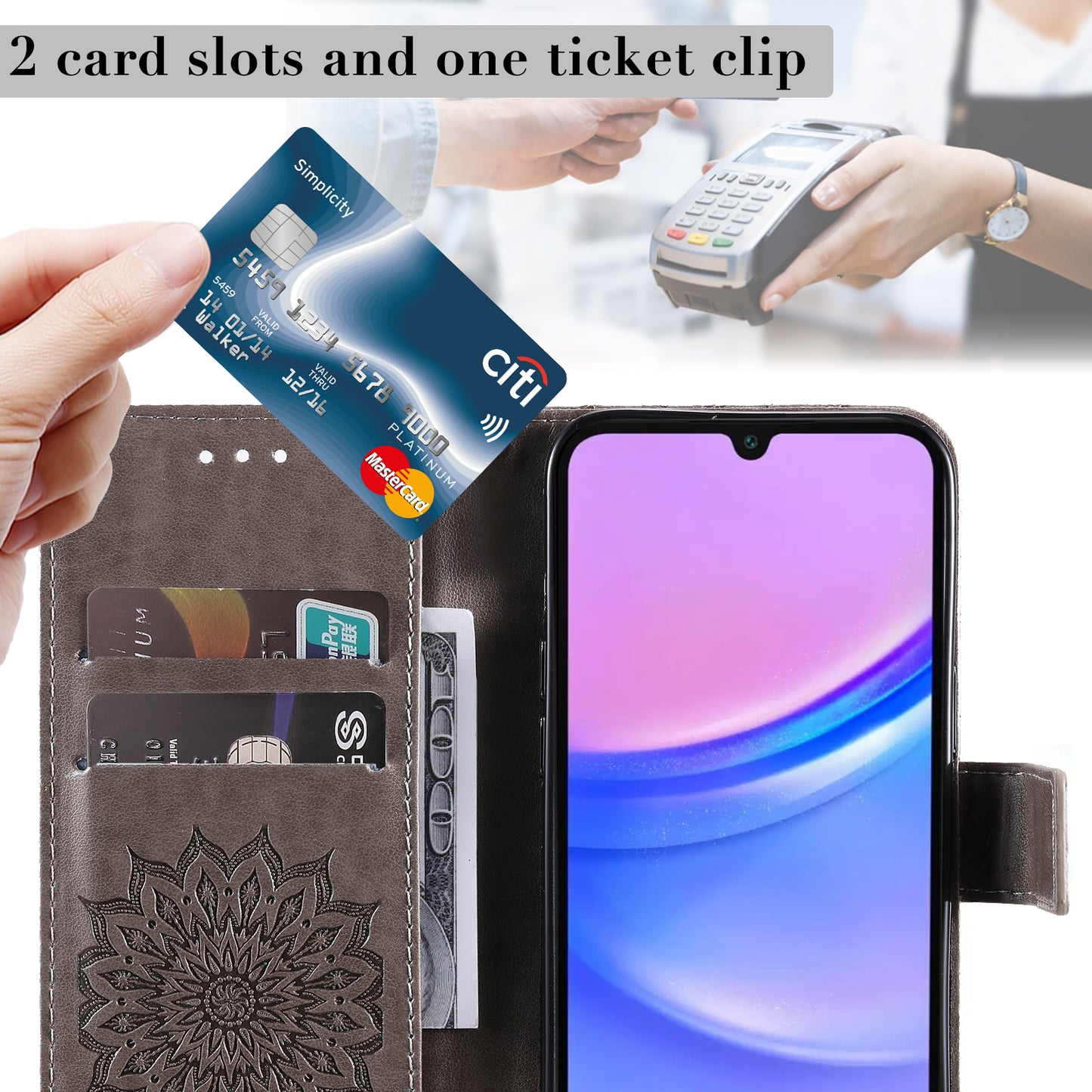 KT Imprinting Flower Series-1 For Samsung Galaxy A16 5G / A16 4G Case Sunflower Leather Wallet Folio Phone Cover - Grey