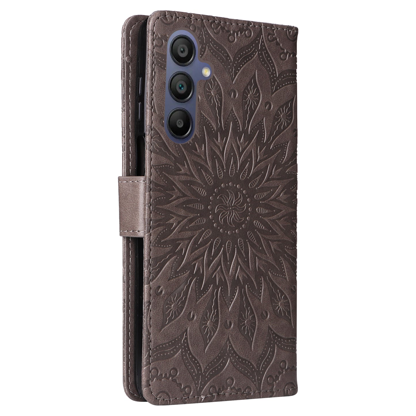 KT Imprinting Flower Series-1 For Samsung Galaxy A16 5G / A16 4G Case Sunflower Leather Wallet Folio Phone Cover - Grey