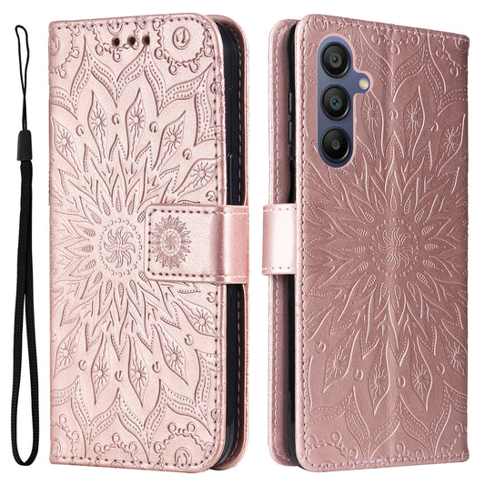 KT Imprinting Flower Series-1 For Samsung Galaxy A16 5G / A16 4G Case Sunflower Leather Wallet Folio Phone Cover - Rose Gold