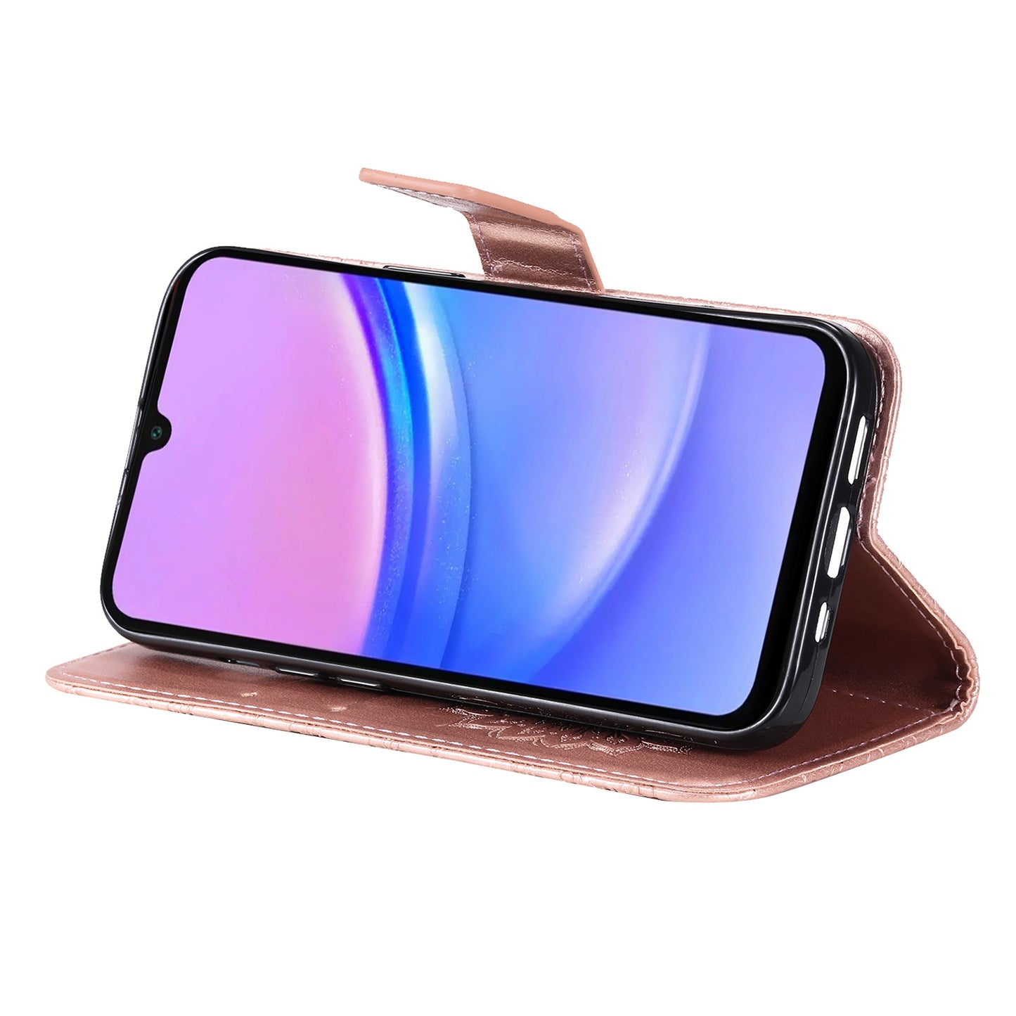 KT Imprinting Flower Series-1 For Samsung Galaxy A16 5G / A16 4G Case Sunflower Leather Wallet Folio Phone Cover - Rose Gold