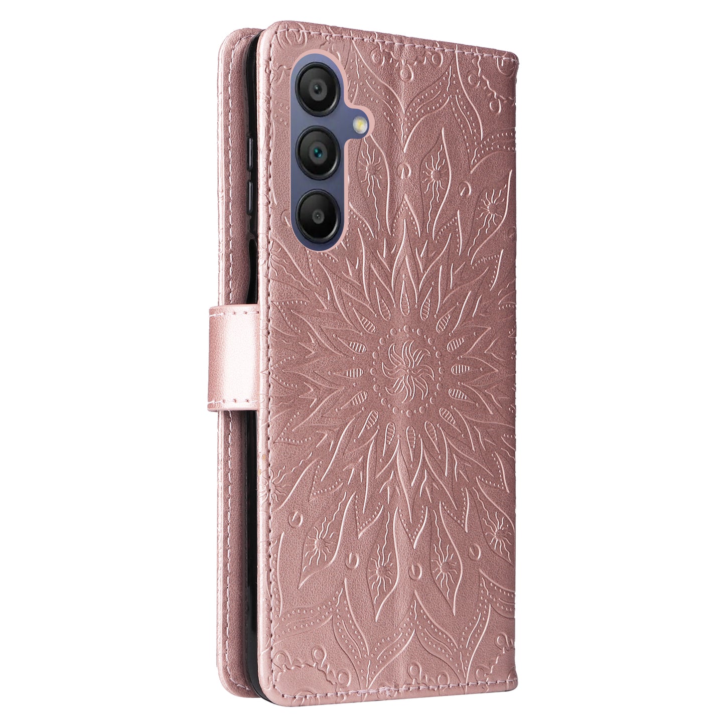 KT Imprinting Flower Series-1 For Samsung Galaxy A16 5G / A16 4G Case Sunflower Leather Wallet Folio Phone Cover - Rose Gold