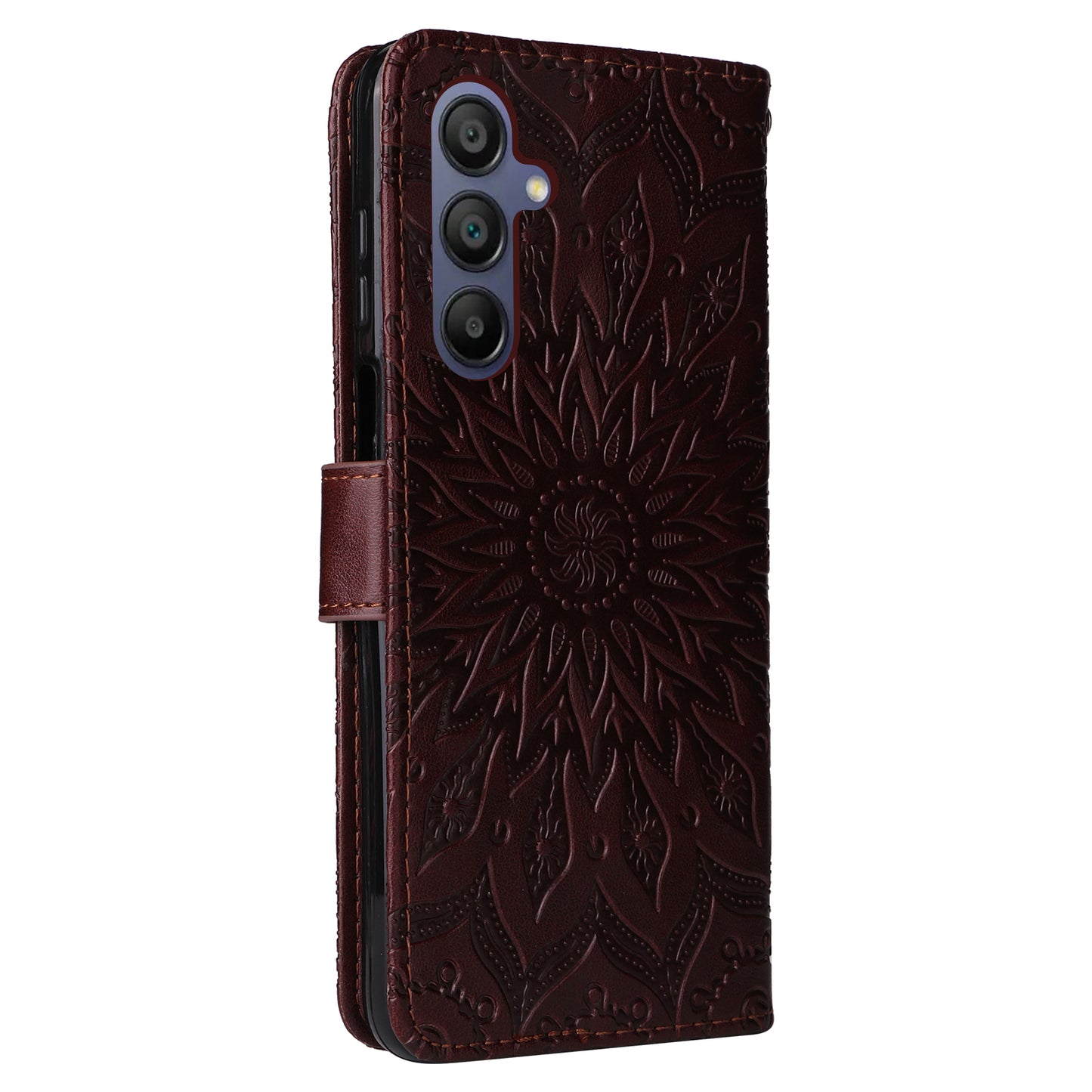 KT Imprinting Flower Series-1 For Samsung Galaxy A16 5G / A16 4G Case Sunflower Leather Wallet Folio Phone Cover - Brown