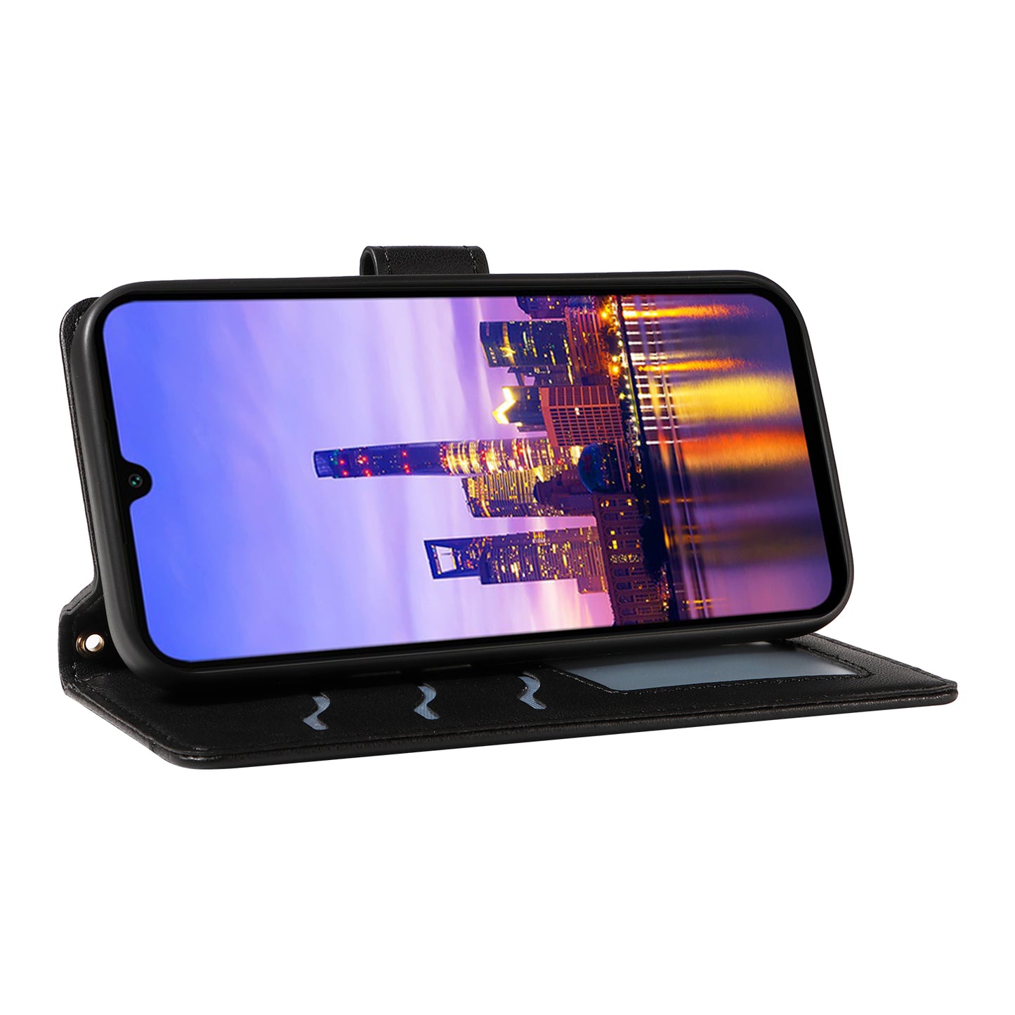 For Samsung Galaxy A16 5G / A16 4G Case Wallet Rhombus Leather Phone Cover with Shoulder Strap, Wrist Strap - Black