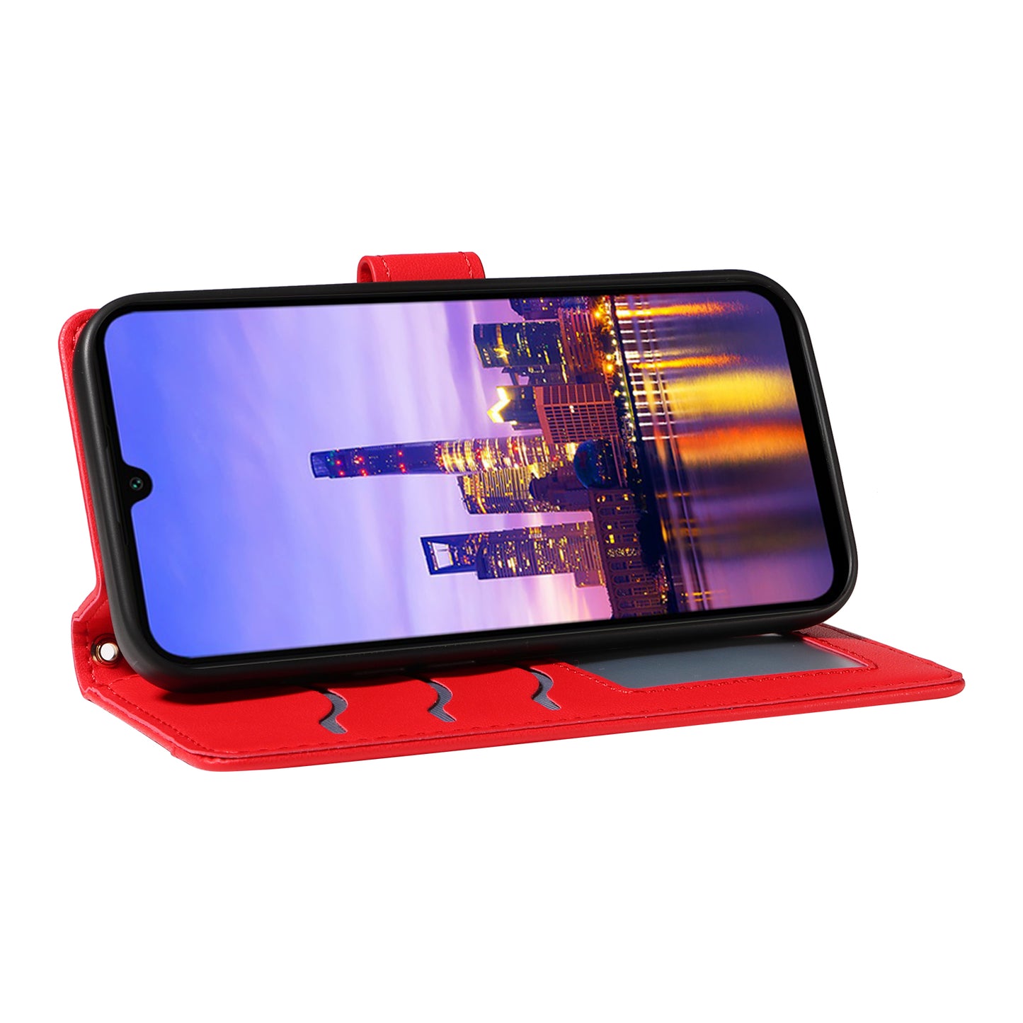 For Samsung Galaxy A16 5G / A16 4G Case Wallet Rhombus Leather Phone Cover with Shoulder Strap, Wrist Strap - Red