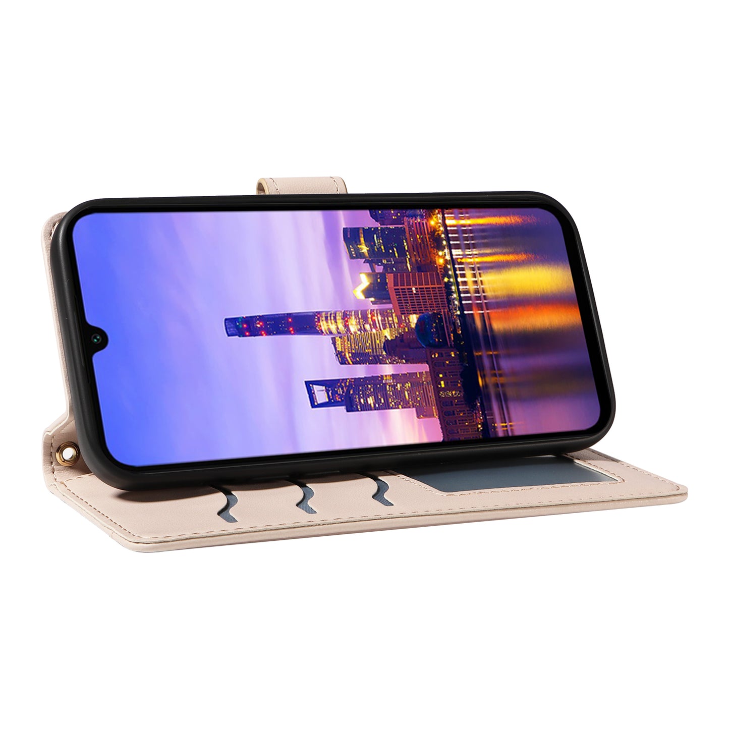 For Samsung Galaxy A16 5G / A16 4G Case Wallet Rhombus Leather Phone Cover with Shoulder Strap, Wrist Strap - Apricot