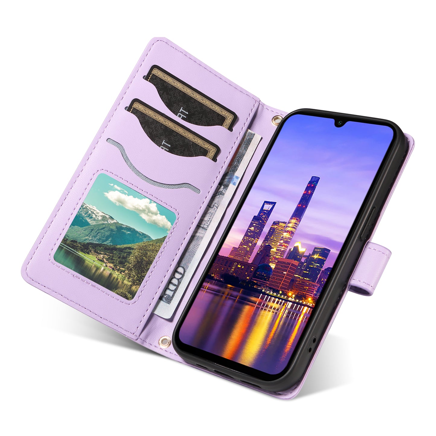 For Samsung Galaxy A16 5G / A16 4G Case Wallet Rhombus Leather Phone Cover with Shoulder Strap, Wrist Strap - Light Purple