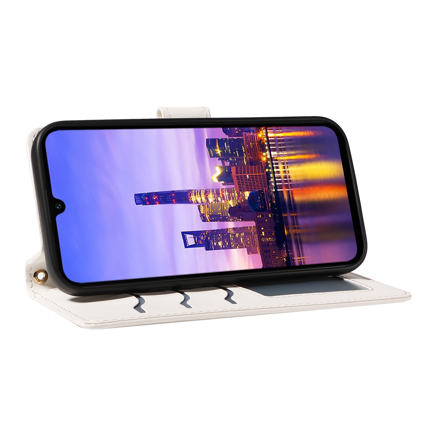 For Samsung Galaxy A16 5G / A16 4G Case Wallet Rhombus Leather Phone Cover with Shoulder Strap, Wrist Strap - White