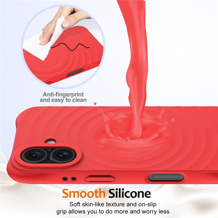 For iPhone 16 Case Compatible with MagSafe Ripple Texture Liquid Silicone Protective Cover with Strap - Red
