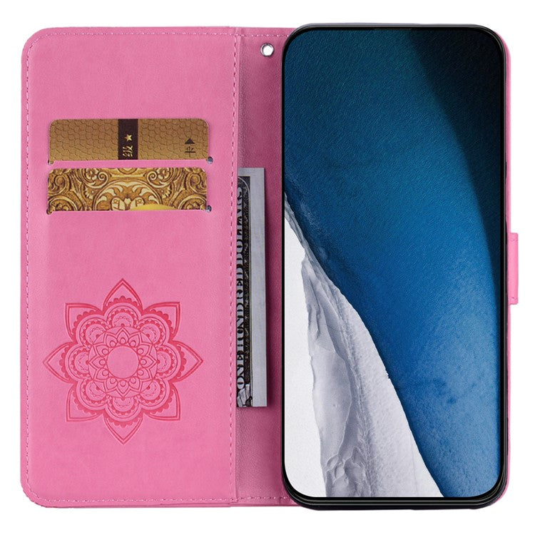 For iPhone 16 Plus Wallet Case Owl Flower Imprinted Rhinestone Leather Cover - Rose