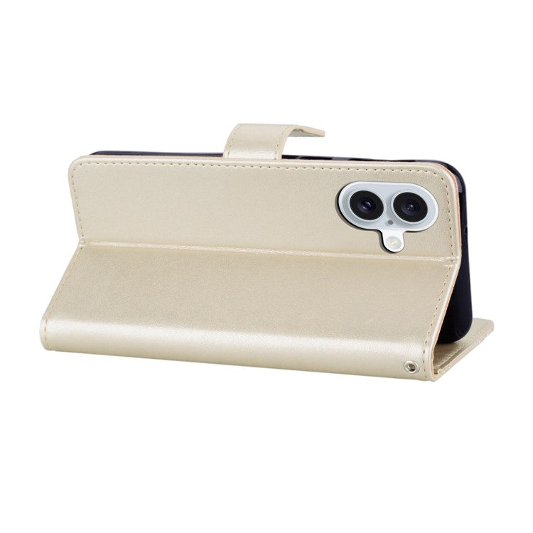For iPhone 16 Wallet Case Owl Flower Imprinted Rhinestone Leather Cover - Gold
