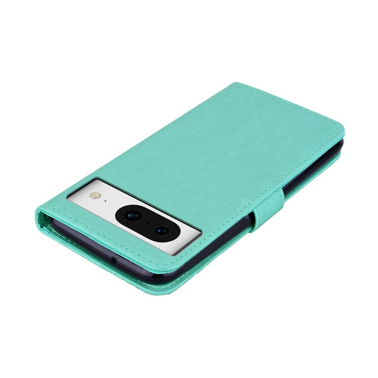 For Google Pixel 9 Pro  /  Pixel 9 Wallet Case Owl Flower Imprinted Rhinestone Leather Cover - Cyan