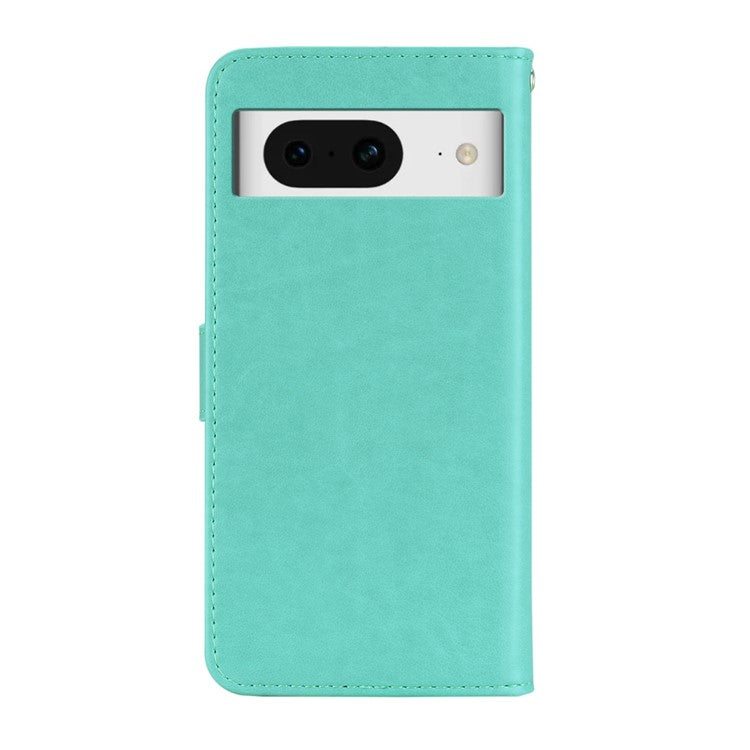 For Google Pixel 9 Pro  /  Pixel 9 Wallet Case Owl Flower Imprinted Rhinestone Leather Cover - Cyan