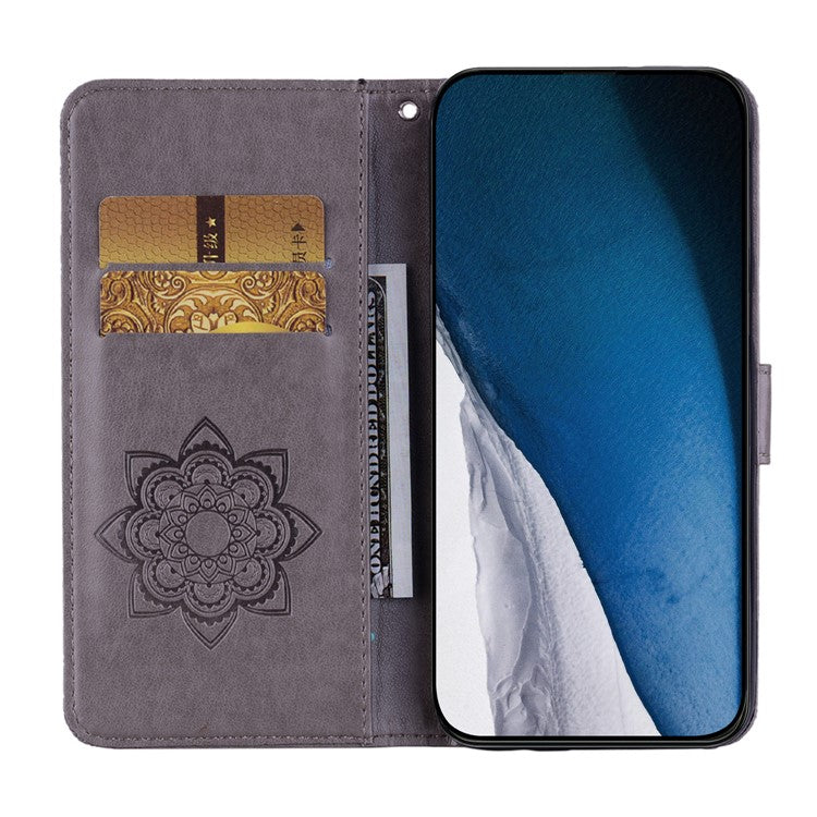 For Google Pixel 9 Pro XL Case Owl Flower Imprinted Leather Cover Wallet with Strap - Grey