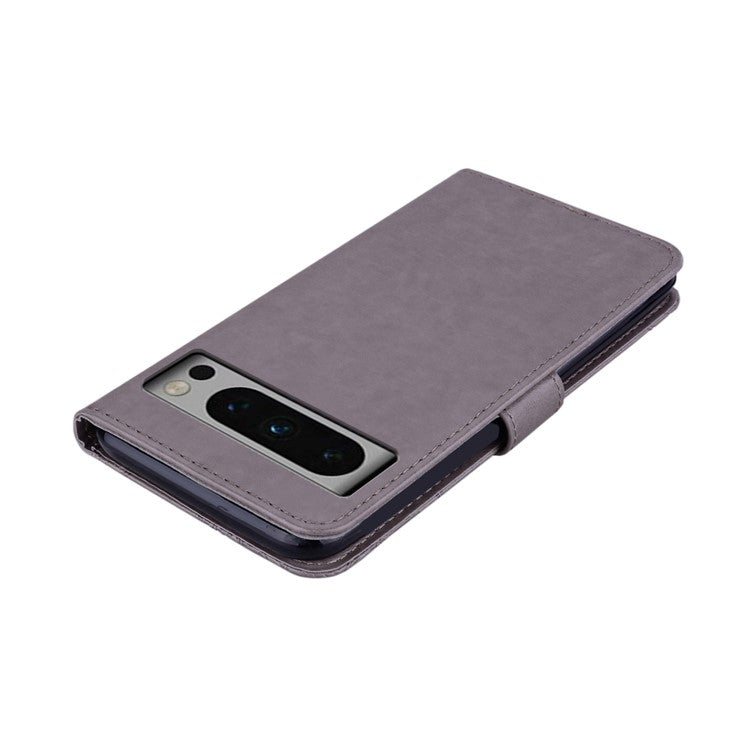 For Google Pixel 9 Pro XL Case Owl Flower Imprinted Leather Cover Wallet with Strap - Grey