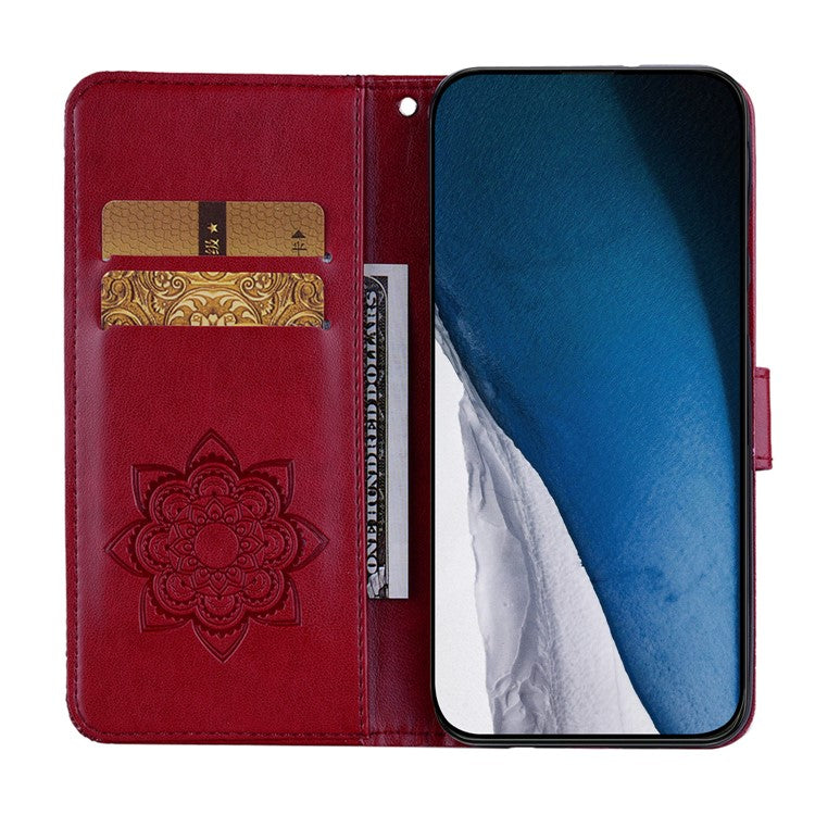 For Google Pixel 9 Pro XL Case Owl Flower Imprinted Leather Cover Wallet with Strap - Red