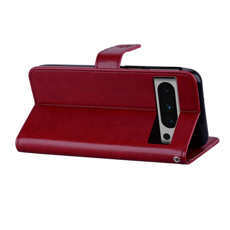 For Google Pixel 9 Pro XL Case Owl Flower Imprinted Leather Cover Wallet with Strap - Red