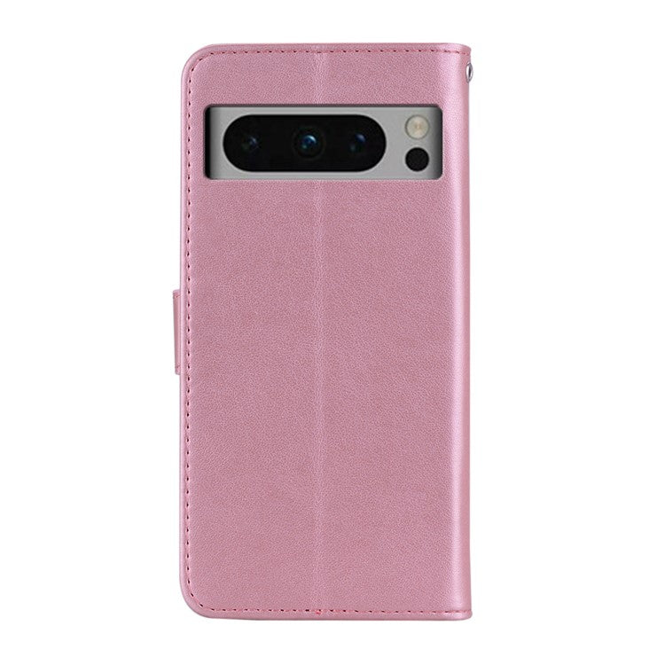 For Google Pixel 9 Pro XL Case Owl Flower Imprinted Leather Cover Wallet with Strap - Rose Gold