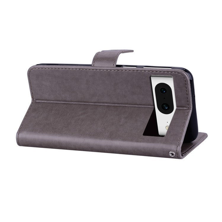 For Google Pixel 9 Pro  /  Pixel 9 Case Owl Flower Imprinted Leather Cover Wallet with Strap - Grey
