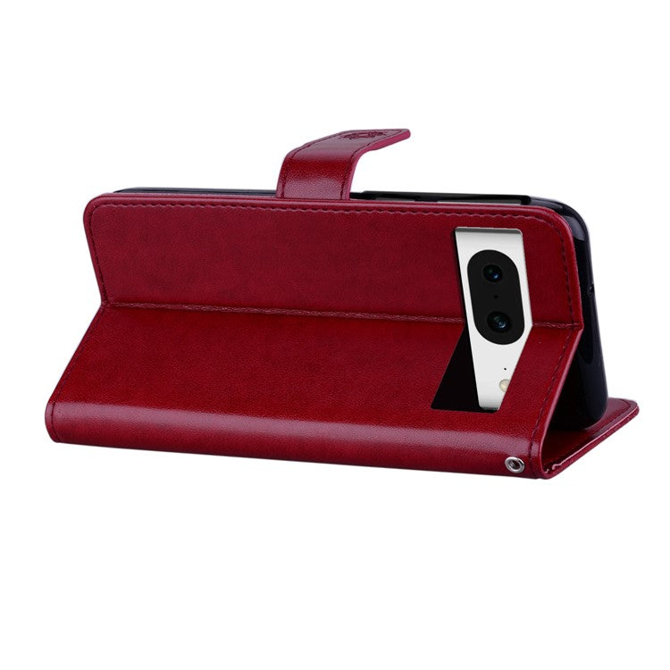 For Google Pixel 9 Pro  /  Pixel 9 Case Owl Flower Imprinted Leather Cover Wallet with Strap - Red