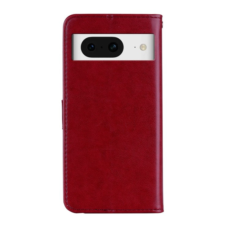 For Google Pixel 9 Pro  /  Pixel 9 Case Owl Flower Imprinted Leather Cover Wallet with Strap - Red