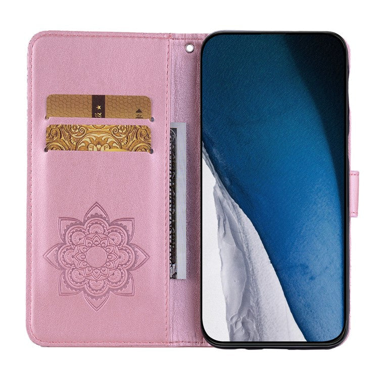 For Google Pixel 9 Pro  /  Pixel 9 Case Owl Flower Imprinted Leather Cover Wallet with Strap - Rose Gold