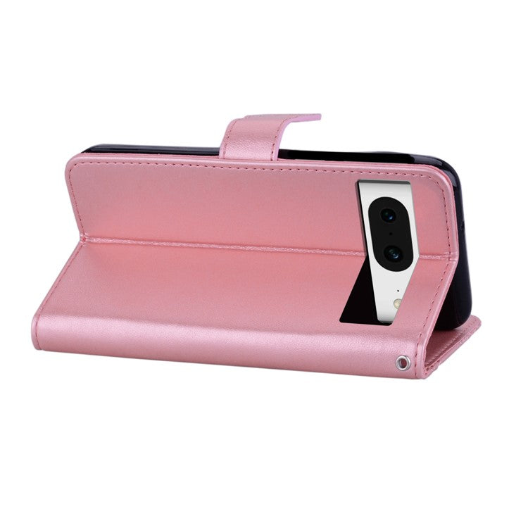 For Google Pixel 9 Pro  /  Pixel 9 Case Owl Flower Imprinted Leather Cover Wallet with Strap - Rose Gold