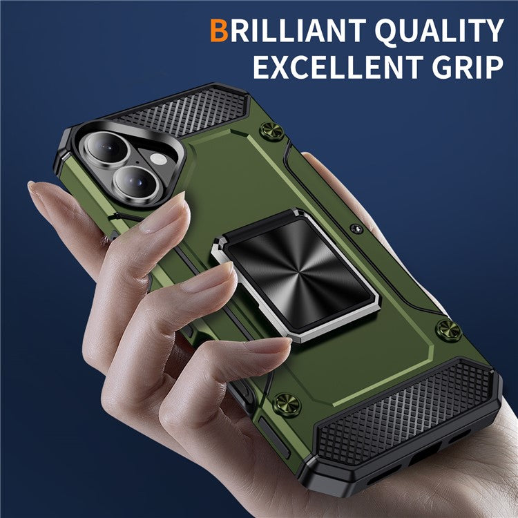 For iPhone 16 Case Military Grade Anti-Drop TPU+PC Phone Shell - Army Green