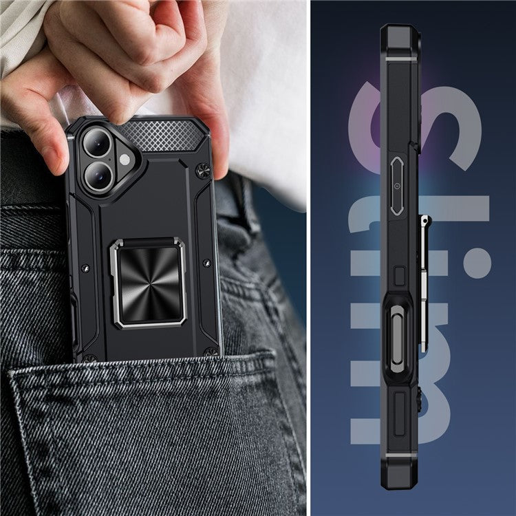 For iPhone 16 Case Military Grade Anti-Drop TPU+PC Phone Shell - Black