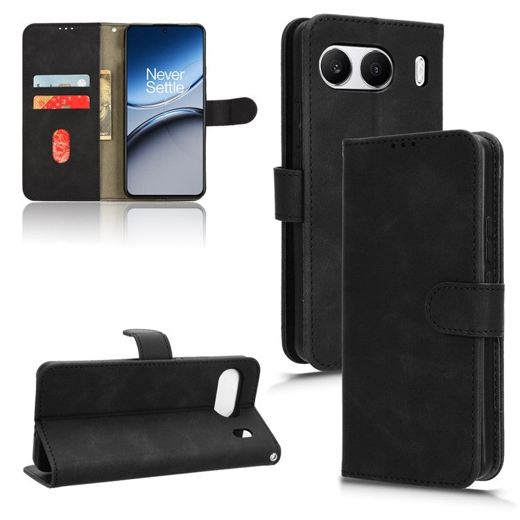 For OnePlus Nord 4 Leather Case Skin-Feel Anti-Drop Wallet Flip Phone Cover - Black