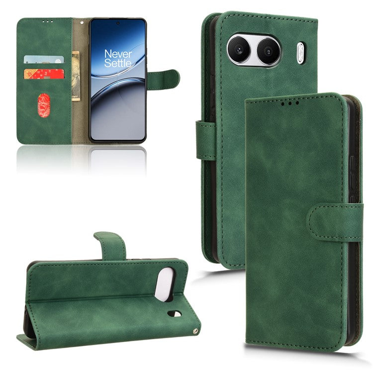For OnePlus Nord 4 Leather Case Skin-Feel Anti-Drop Wallet Flip Phone Cover - Green