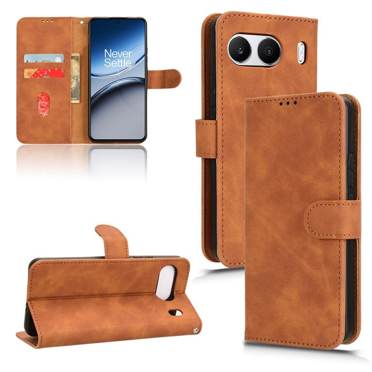 For OnePlus Nord 4 Leather Case Skin-Feel Anti-Drop Wallet Flip Phone Cover - Brown