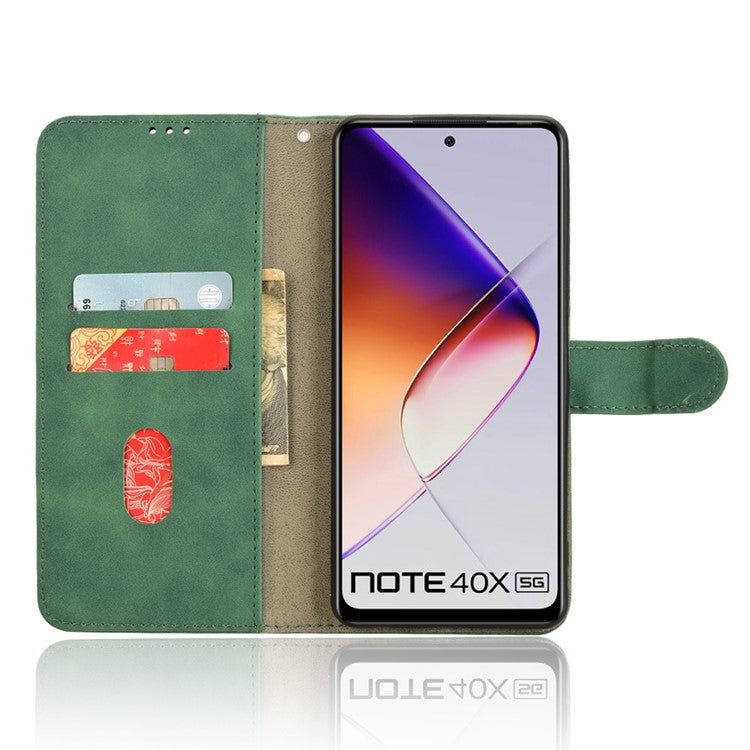 For Infinix Note 40X 5G Leather Case Skin-Feel Anti-Drop Wallet Flip Phone Cover - Green