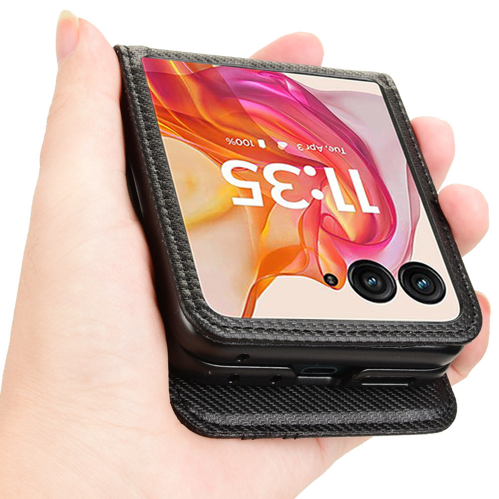 For Motorola Razr 50 Ultra 5G Case PU Leather+PC Card Holder Mobile Phone Cover - Black