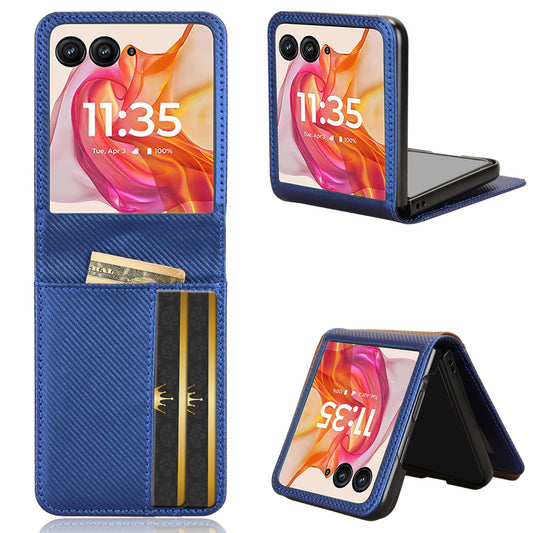 For Motorola Razr 50 Ultra 5G Case PU Leather+PC Card Holder Mobile Phone Cover - Blue