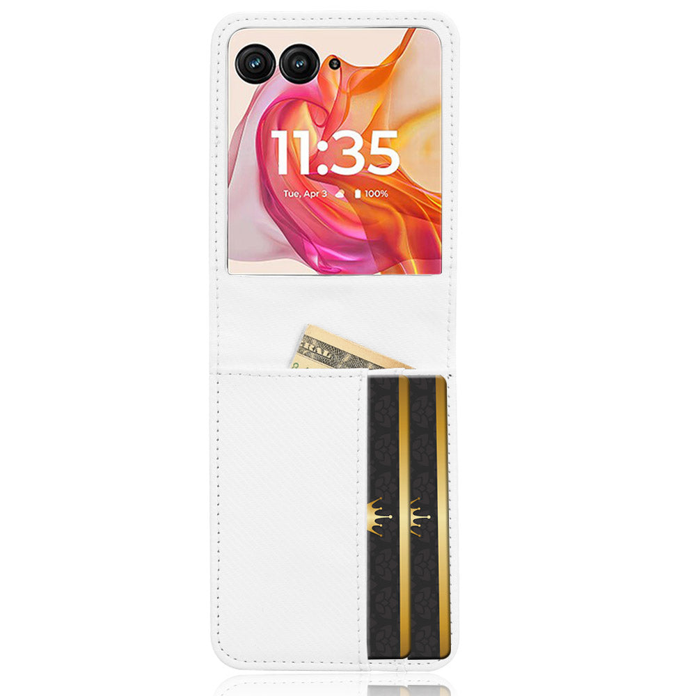 For Motorola Razr 50 Ultra 5G Case PU Leather+PC Card Holder Mobile Phone Cover - White