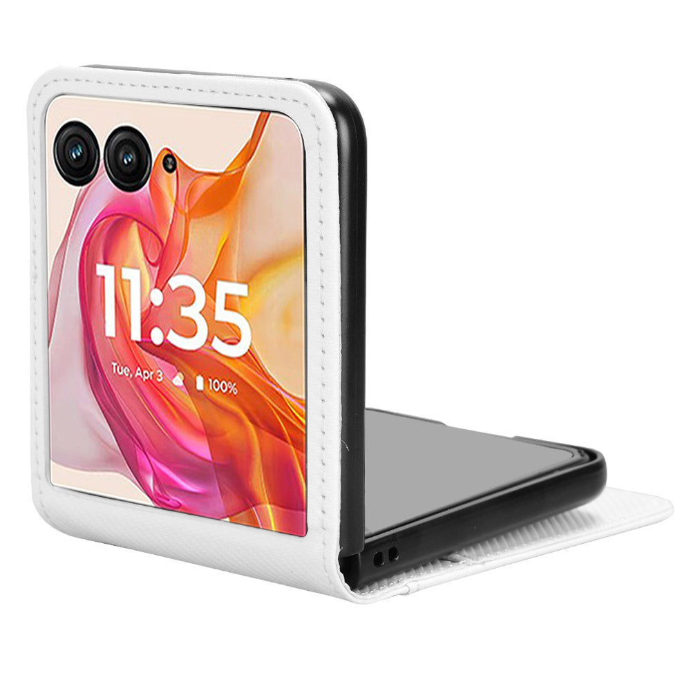 For Motorola Razr 50 Ultra 5G Case PU Leather+PC Card Holder Mobile Phone Cover - White