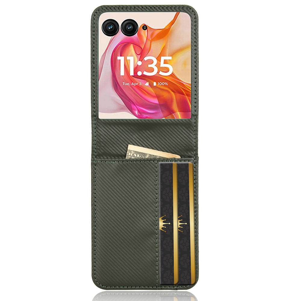 For Motorola Razr 50 Ultra 5G Case PU Leather+PC Card Holder Mobile Phone Cover - Green