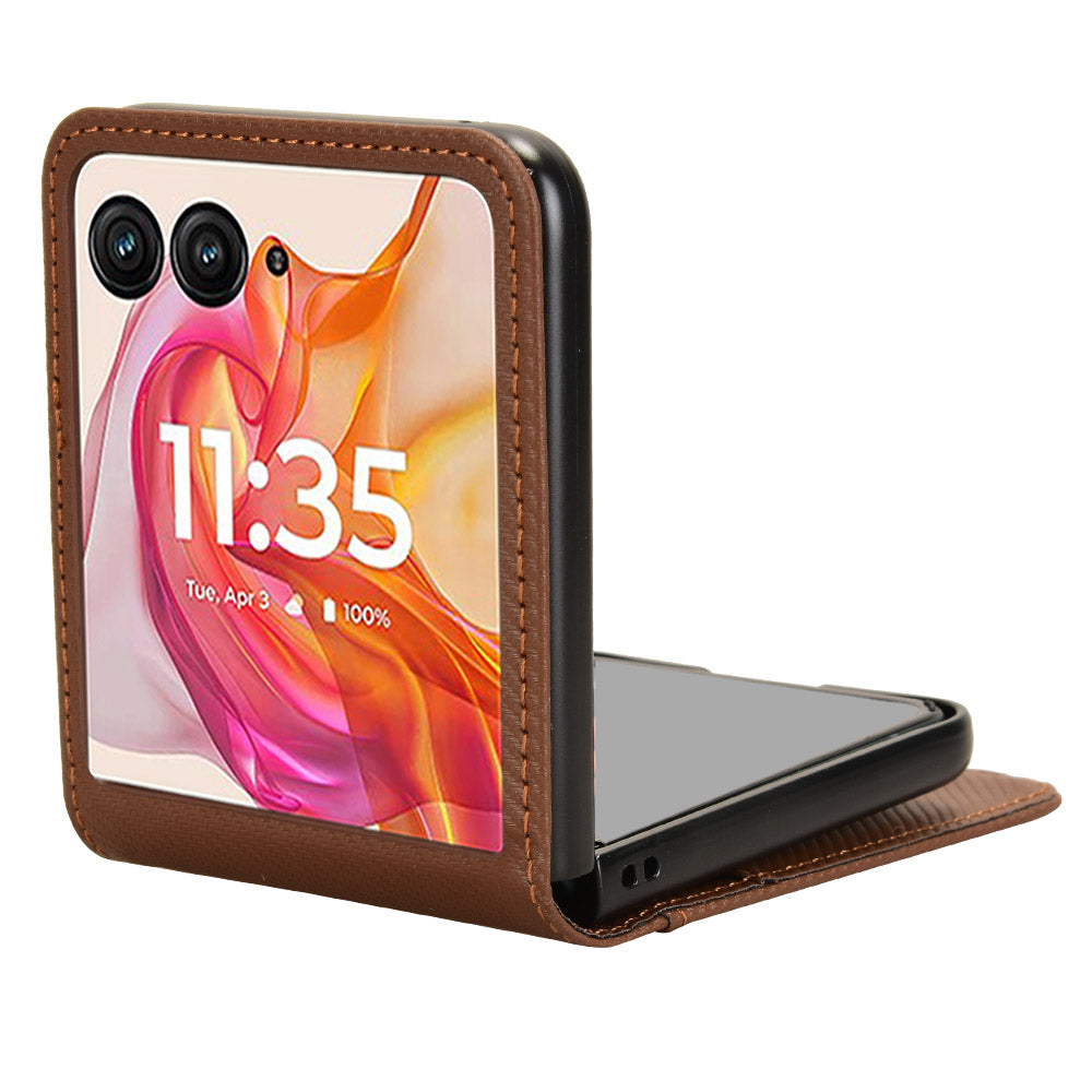 For Motorola Razr 50 Ultra 5G Case PU Leather+PC Card Holder Mobile Phone Cover - Brown