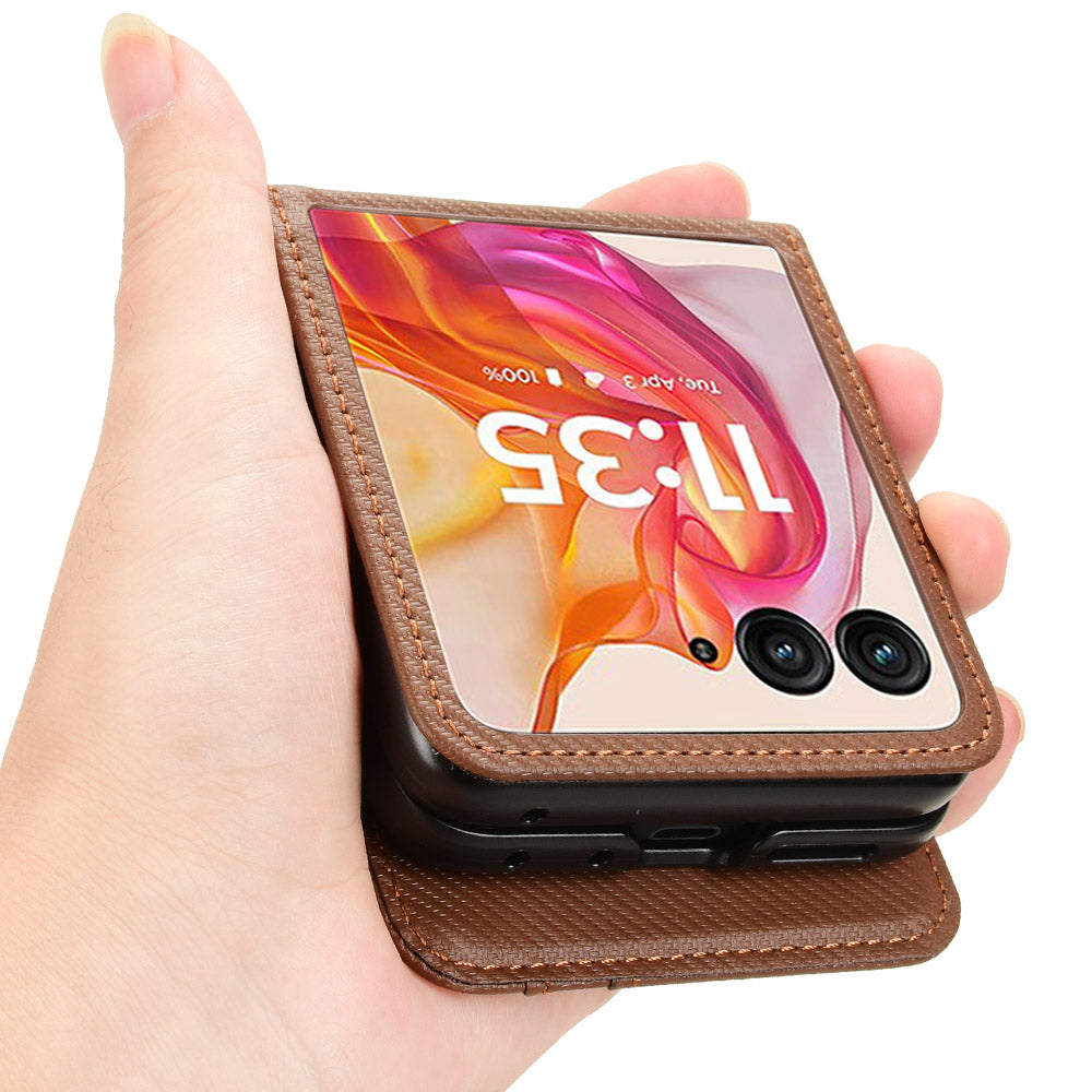 For Motorola Razr 50 Ultra 5G Case PU Leather+PC Card Holder Mobile Phone Cover - Brown