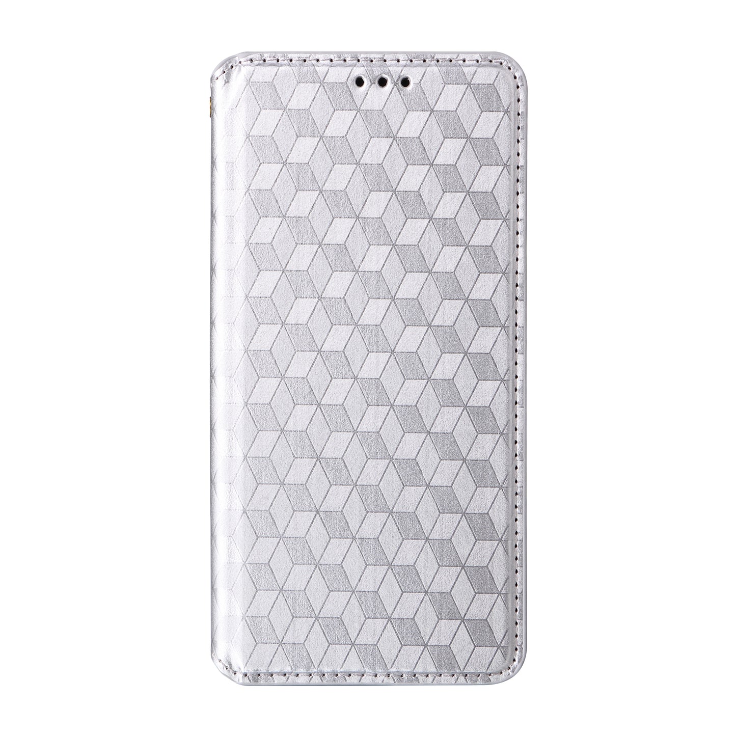 For Samsung Galaxy A06 Wallet Case Rhombus Imprinted Leather Phone Cover - Silver
