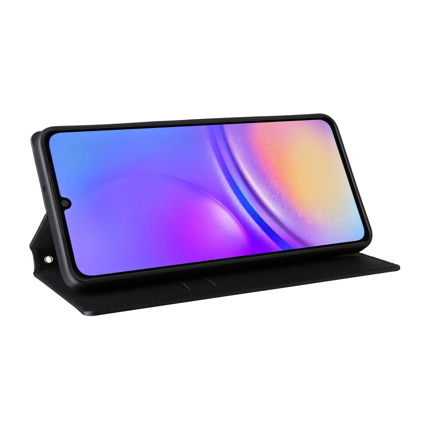 For Samsung Galaxy A06 Wallet Case Rhombus Imprinted Leather Phone Cover - Black