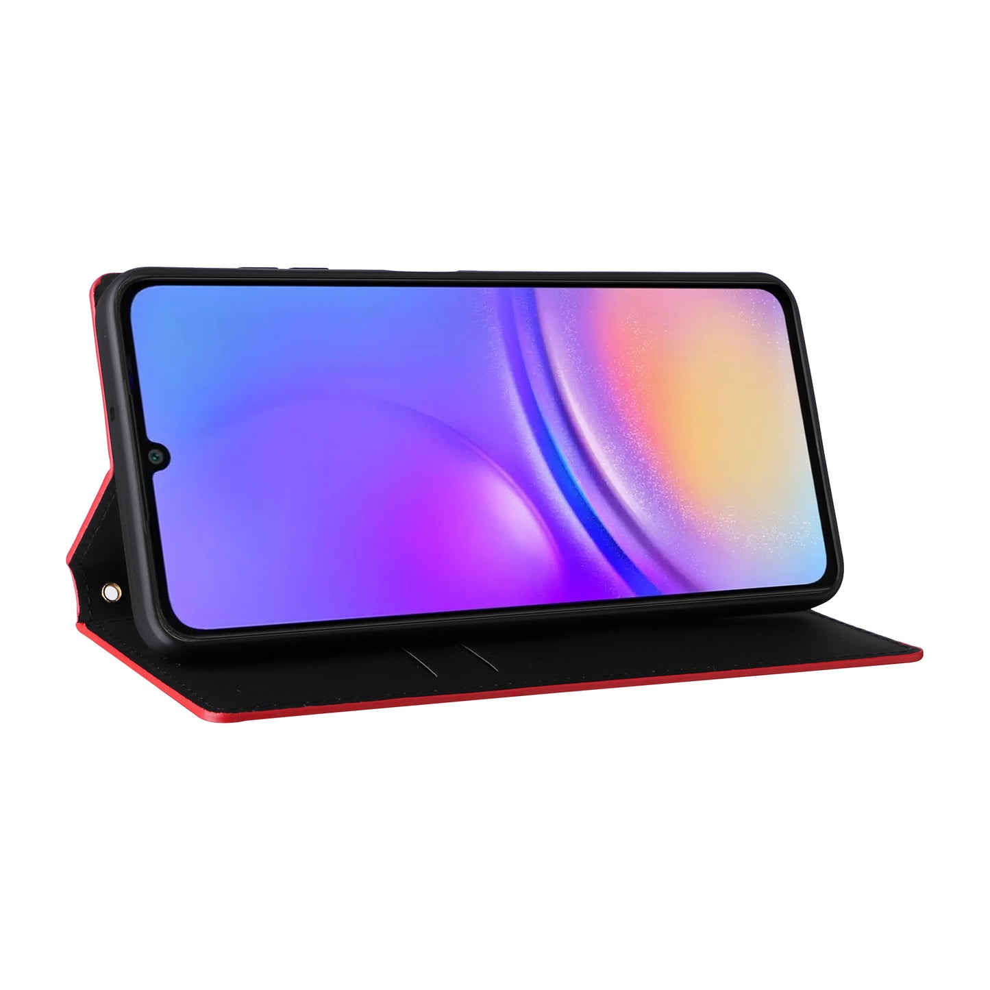 For Samsung Galaxy A06 Wallet Case Rhombus Imprinted Leather Phone Cover - Red